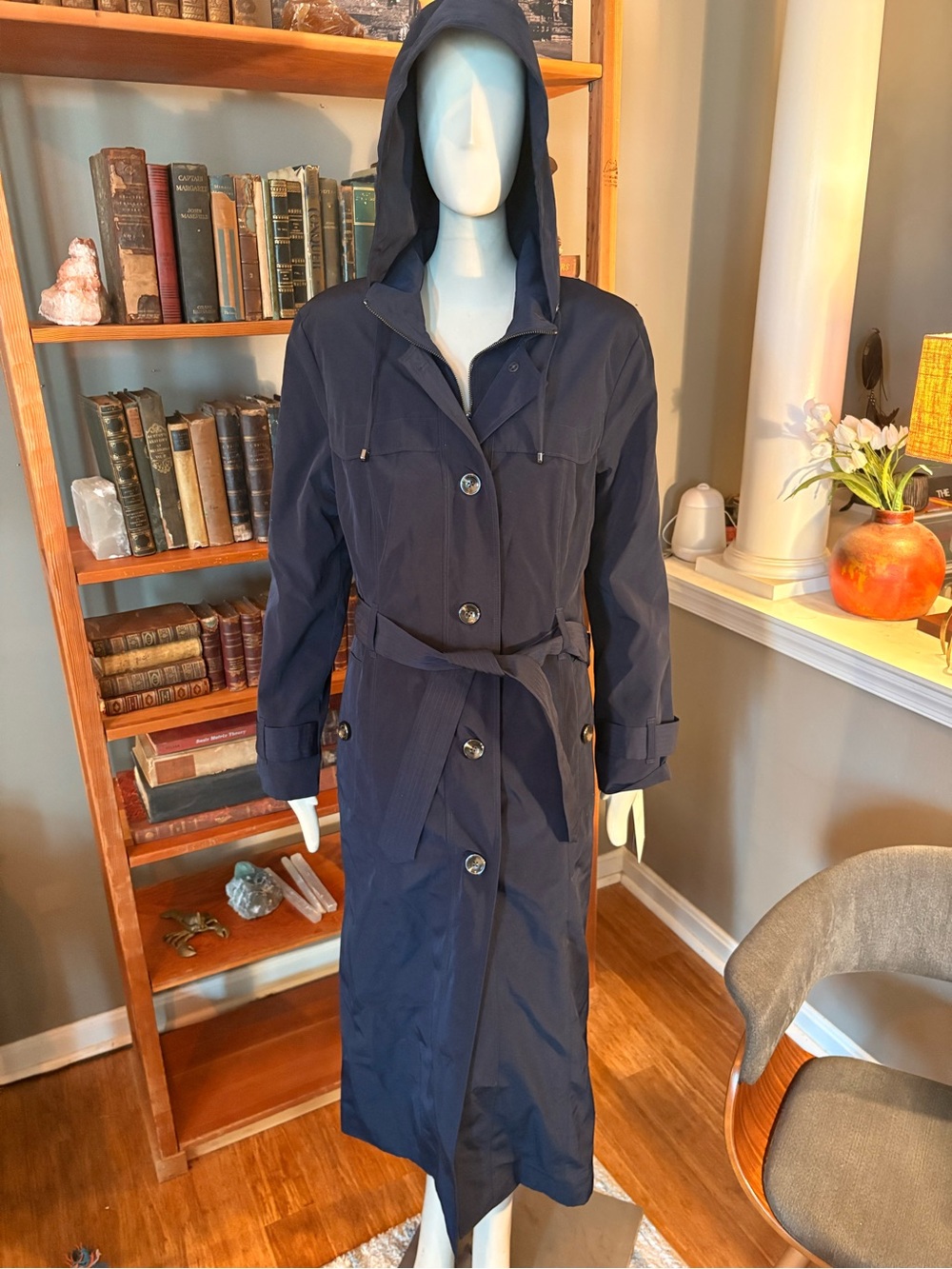 London Fog Classic Midnight Navy Hooded Trench Coat - Women's